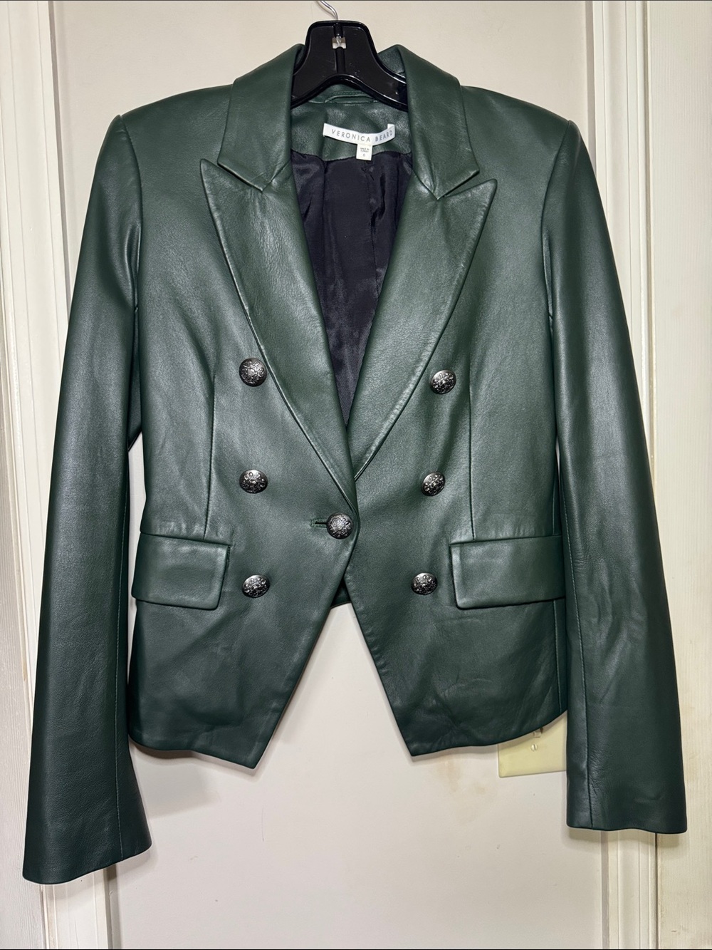 Veronica Beard Cooke Leather Dickey Jacket Dark Green size 6 - Picture 7 of 17